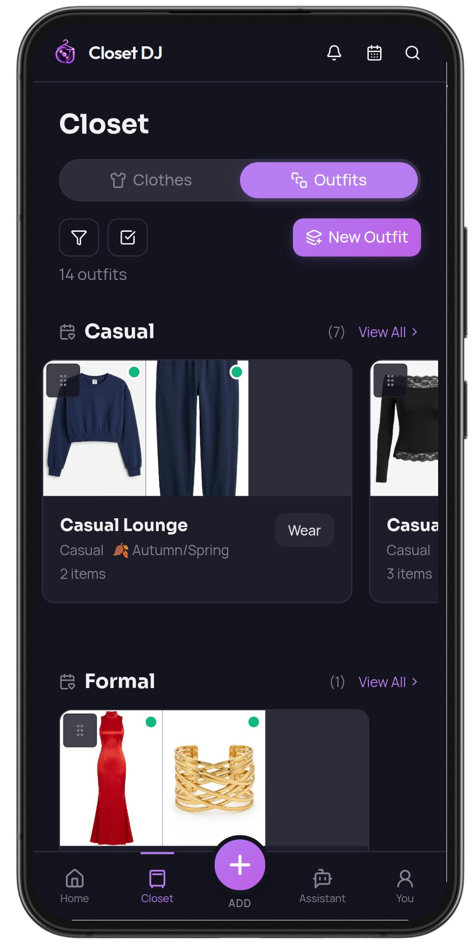 Closet DJ generating outfit combinations from a real wardrobe